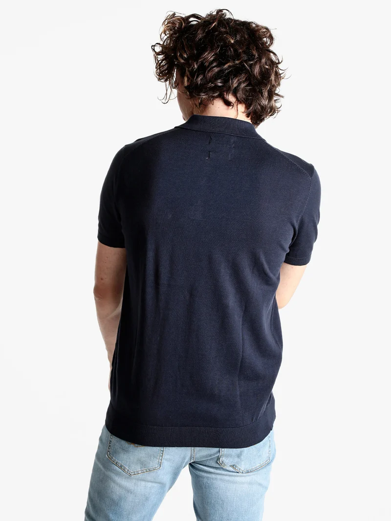 Polo da uomo in cotone a maniche corte - blu scuro