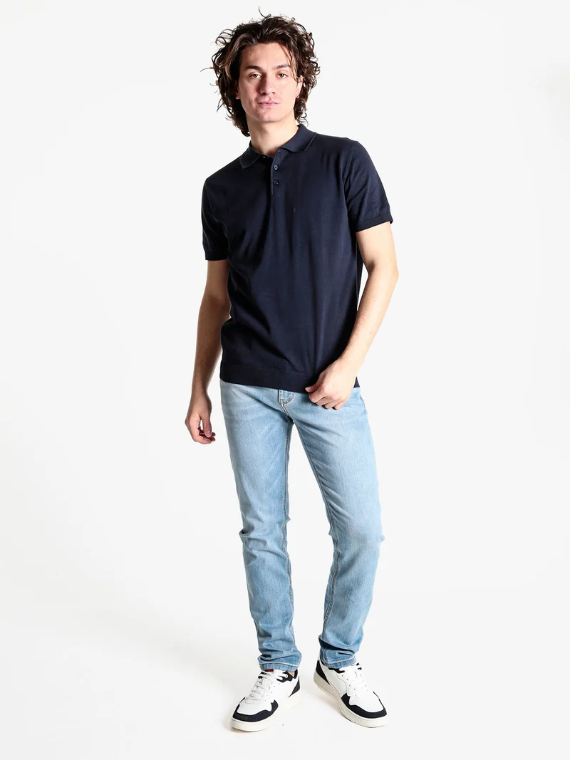 Polo da uomo in cotone a maniche corte - blu scuro