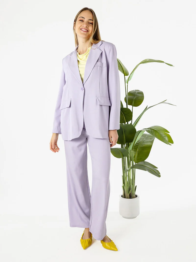 Pantaloni da donna a gamba dritta e larga - lilla