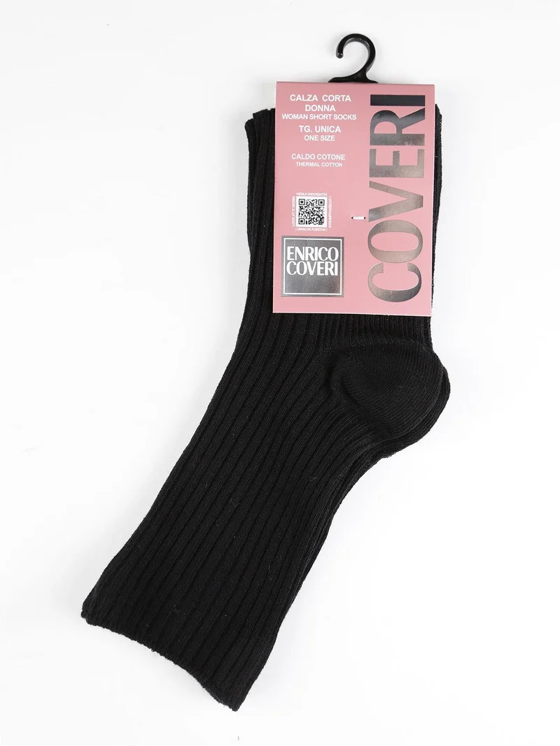 calza corta a costine in caldo cotone - nero