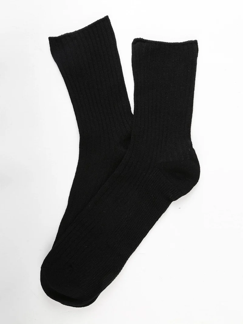 calza corta a costine in caldo cotone - nero