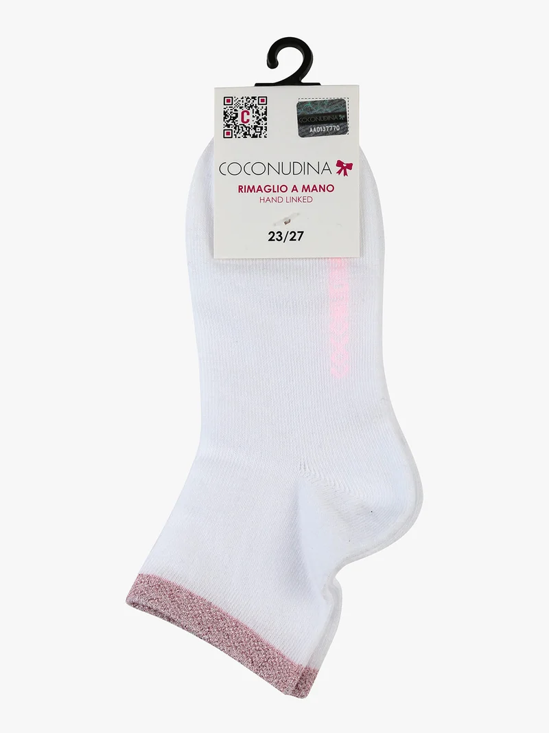 Calze corte da bambina con bordo lurex - bianco