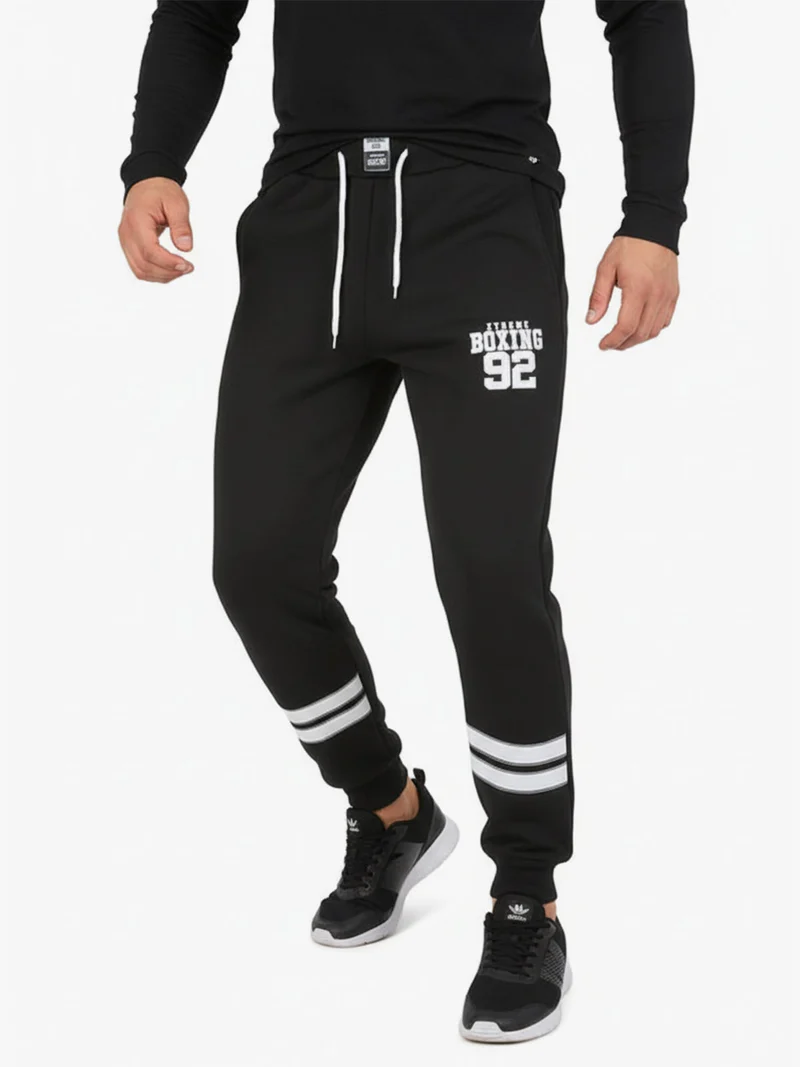 Pantaloni tuta da uomo felpati con polsini - nero