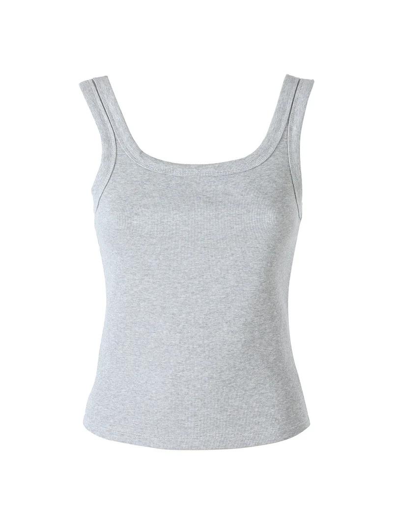 Top donna girocollo a costine - grigio