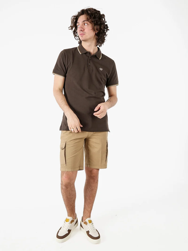 Bermuda da uomo in cotone con tasconi laterali - khaki