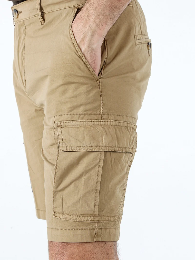 Bermuda da uomo in cotone con tasconi laterali - khaki