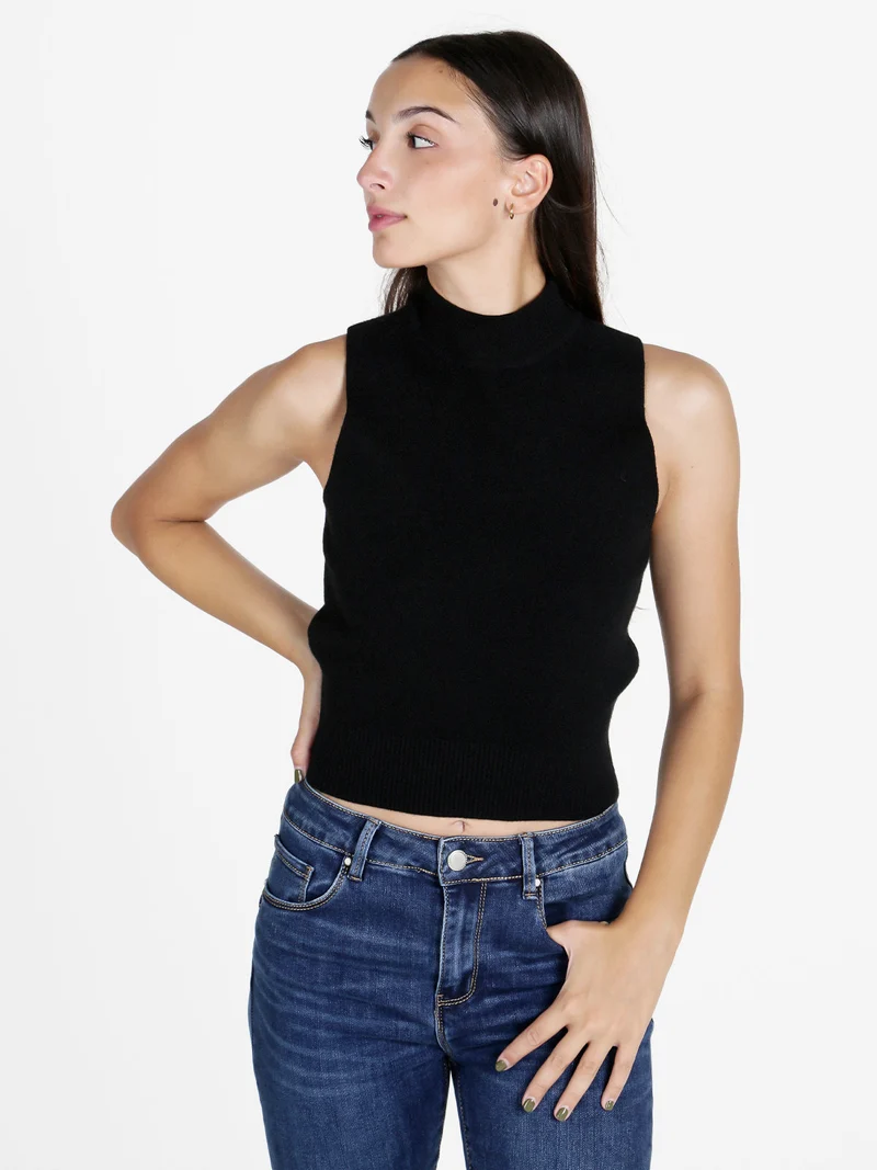 Top donna smanicato in maglia - nero