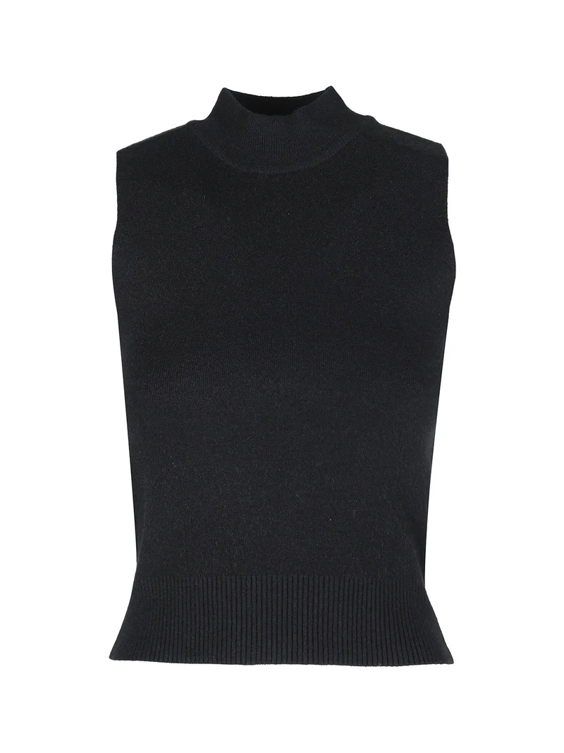 Top donna smanicato in maglia - nero