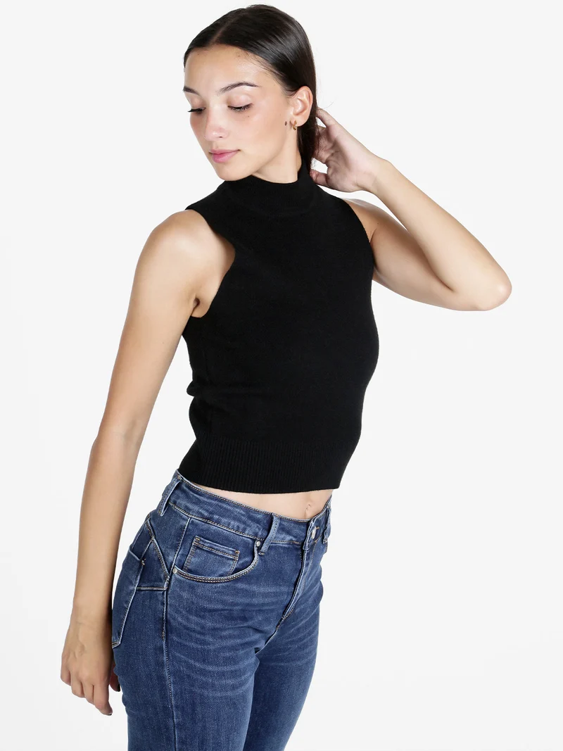 Top donna smanicato in maglia - nero