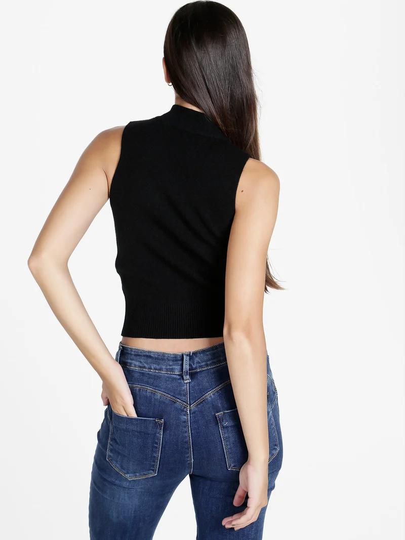 Top donna smanicato in maglia - nero