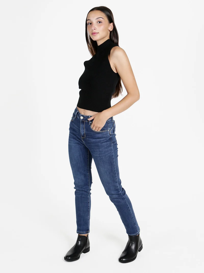 Top donna smanicato in maglia - nero