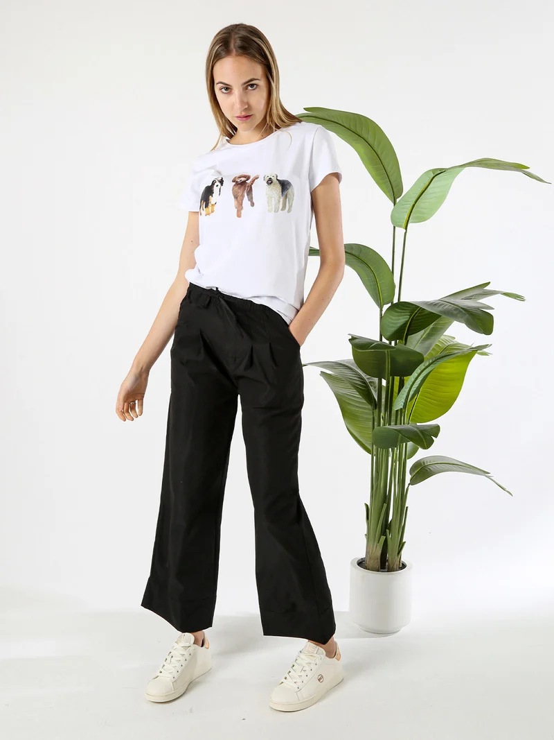 T-shirt donna in cotone con stampa cani - bianco