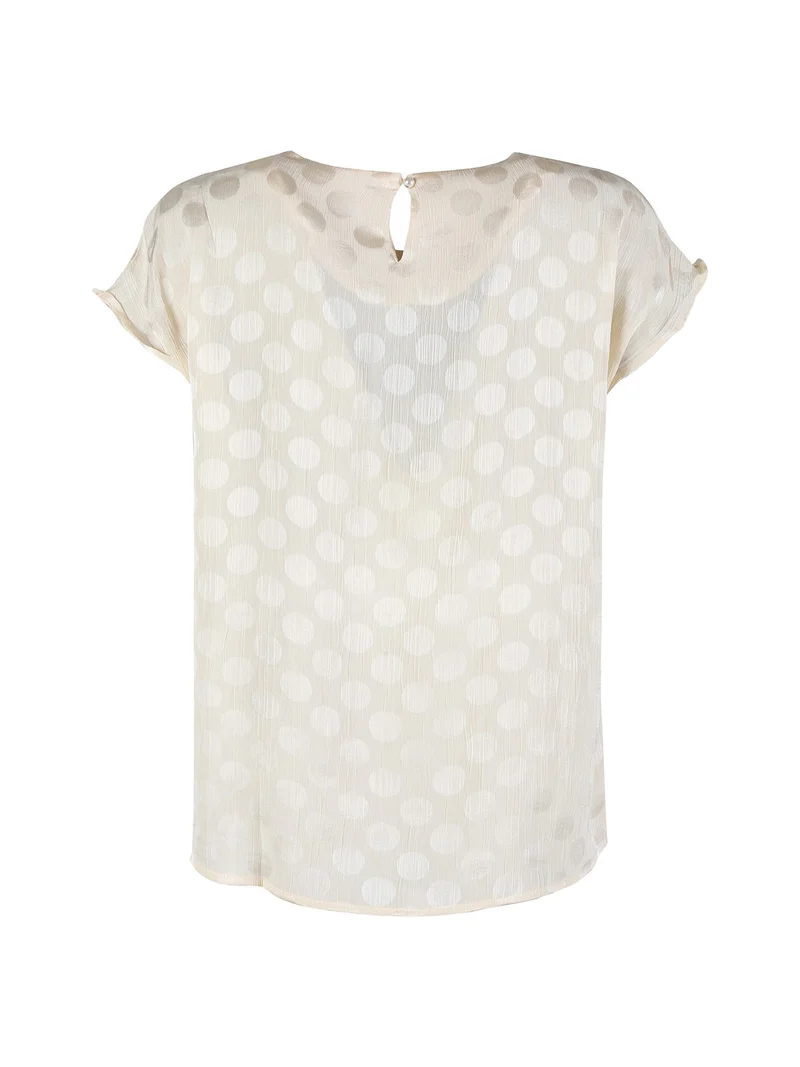 Blusa donna girocollo a maniche corte - beige