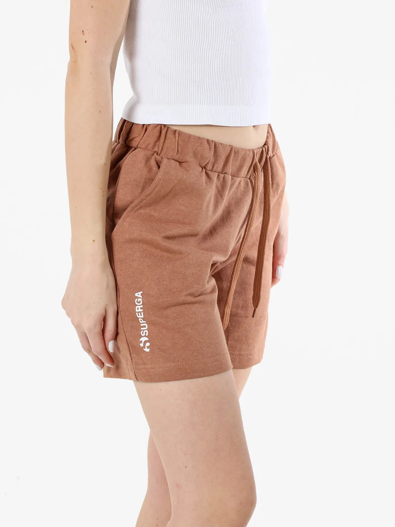Shorts donna in misto cotone con logo - cuoio