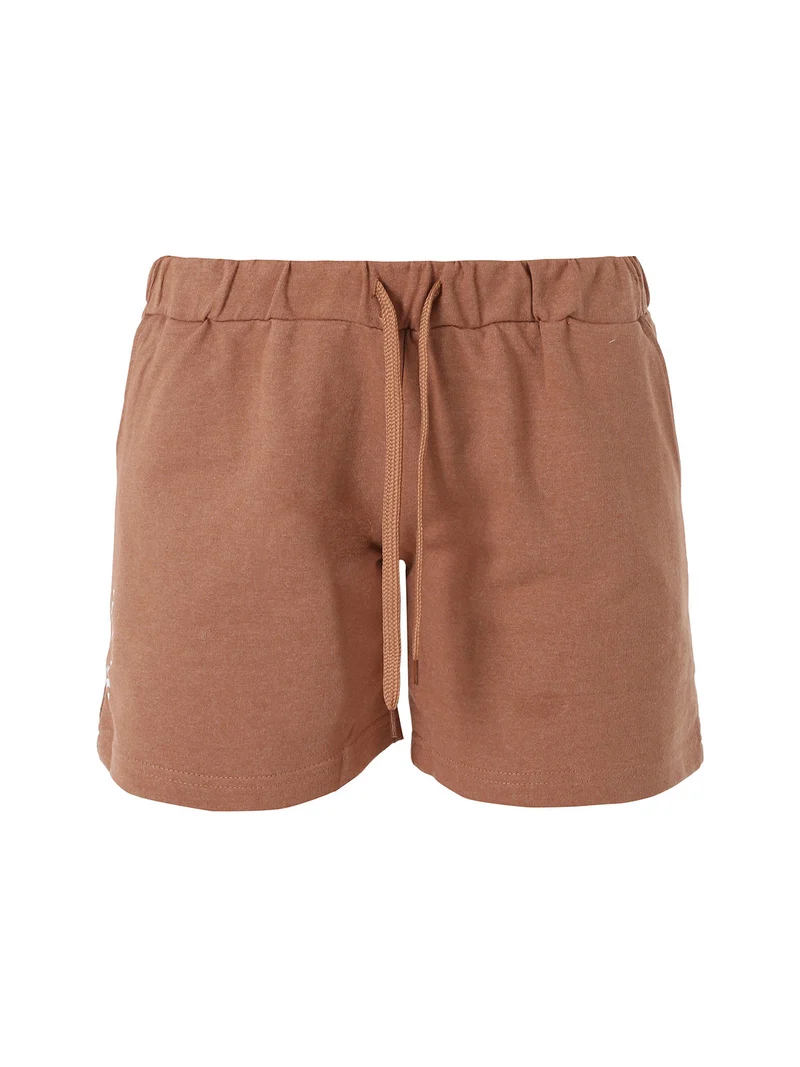 Shorts donna in misto cotone con logo - cuoio