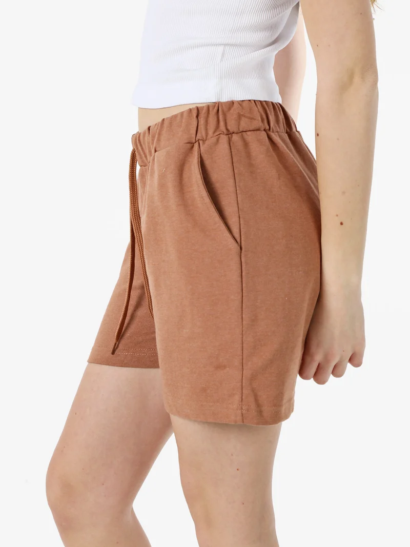 Shorts donna in misto cotone con logo - cuoio