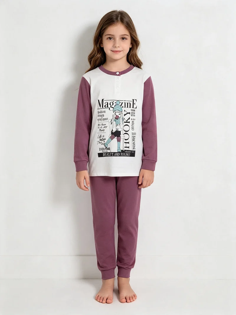 Pigiama lungo bambina in cotone - bianco