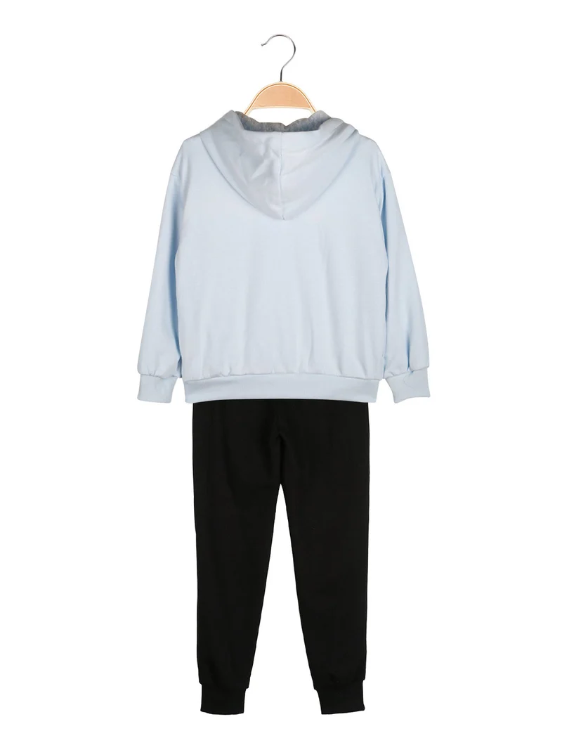 Completo tuta 3 pezzi da bambina con cappuccio e zip - azzurro
