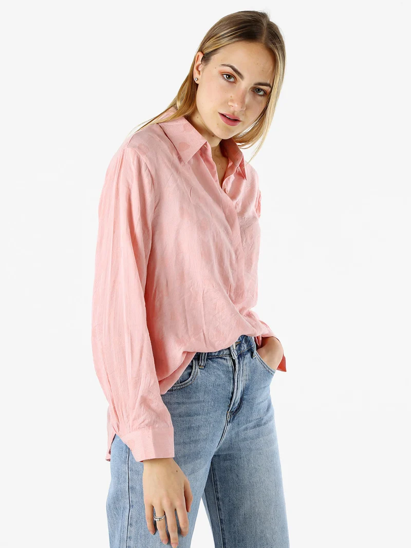 Camicia donna oversize a maniche lunghe in misto cotone - rosa