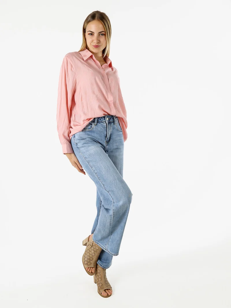 Camicia donna oversize a maniche lunghe in misto cotone - rosa