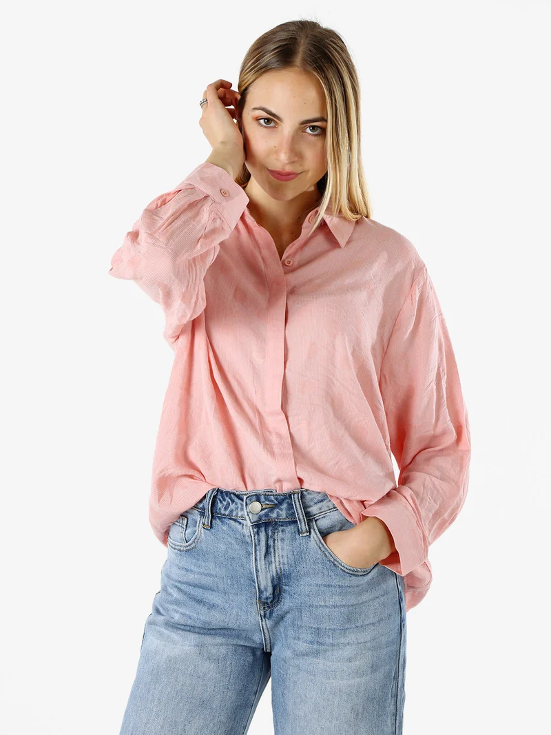 Camicia donna oversize a maniche lunghe in misto cotone - rosa