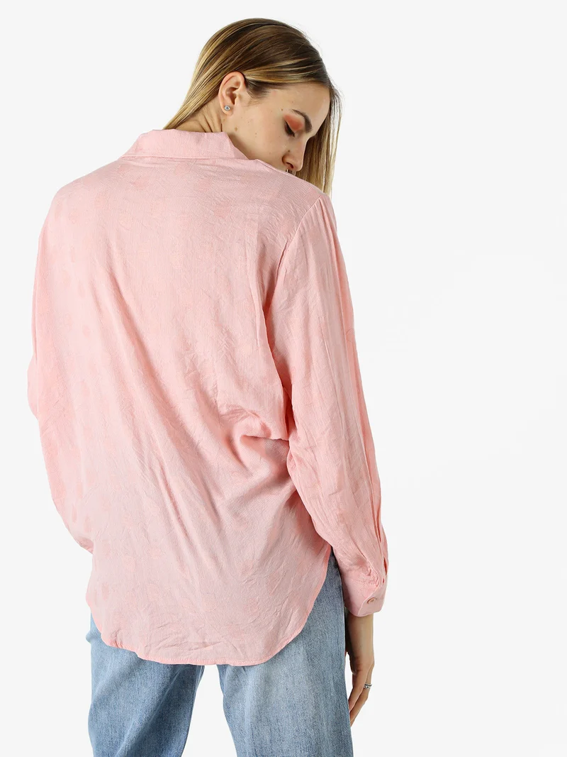 Camicia donna oversize a maniche lunghe in misto cotone - rosa