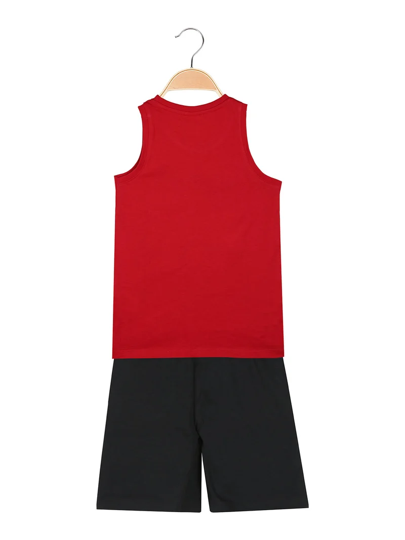 Completo corto da bambino in cotone con canotta e bermuda - rosso