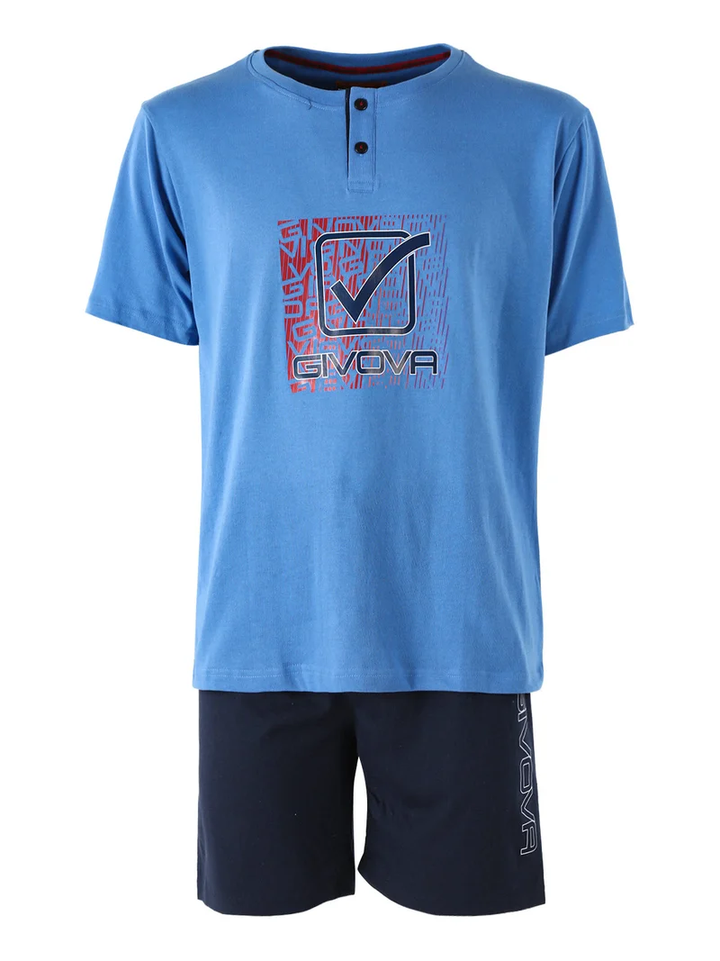 Pigiama corto da uomo in misto cotone con logo - blu