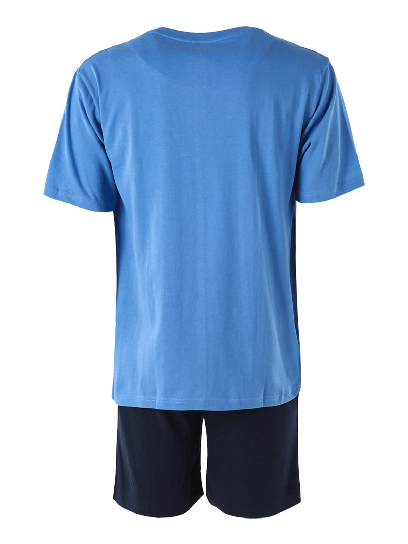 Pigiama corto da uomo in misto cotone con logo - blu