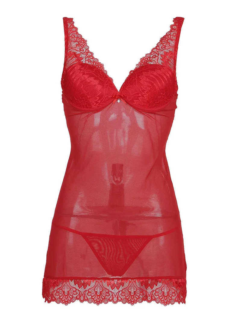 Baby doll + perizoma completo intimo rosso