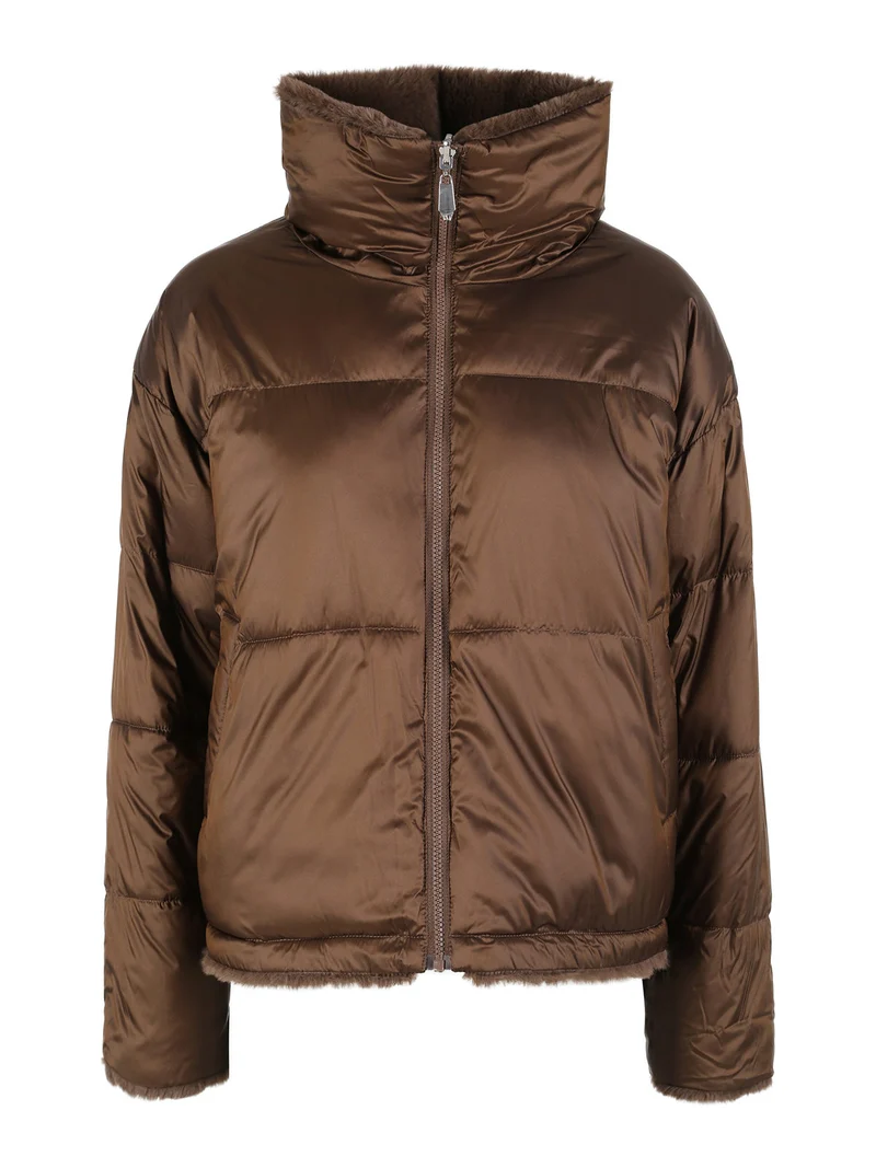 Giubbotto donna reversibile con interno in ecopelo - moro