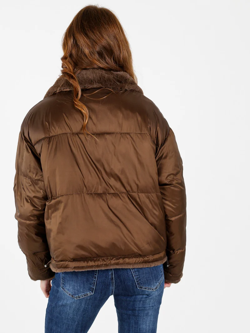 Giubbotto donna reversibile con interno in ecopelo - moro