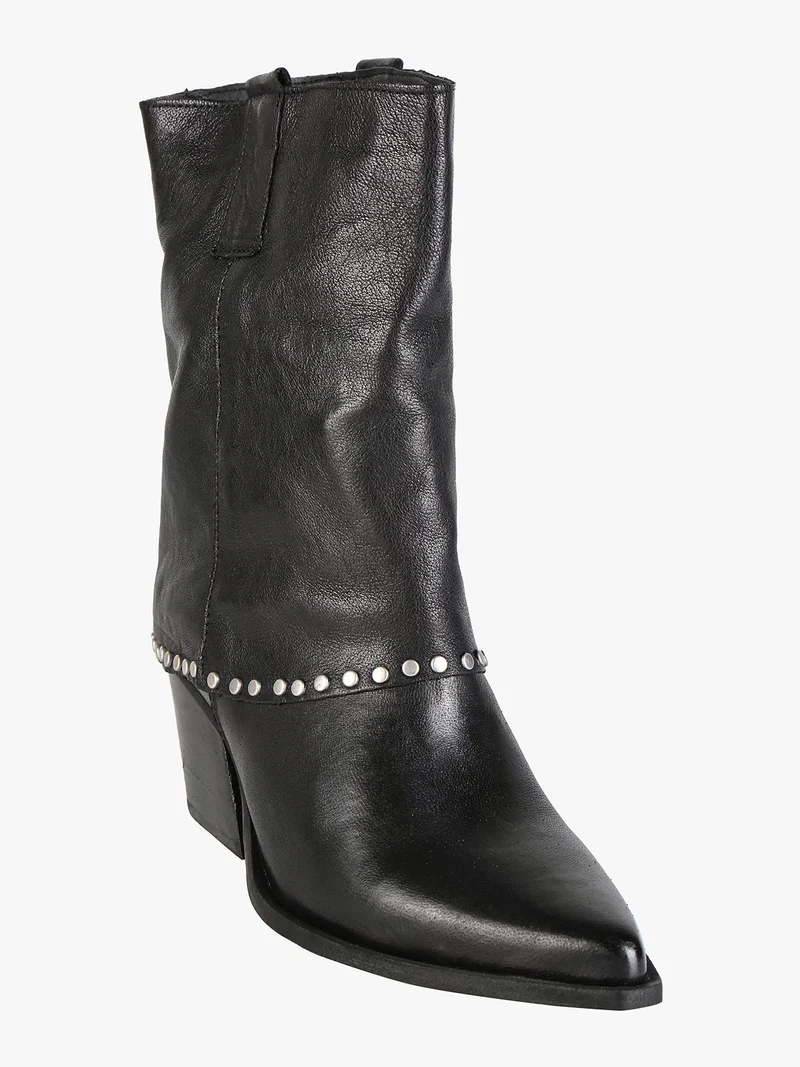 Stivaletti in pelle da donna texani con borchie - nero