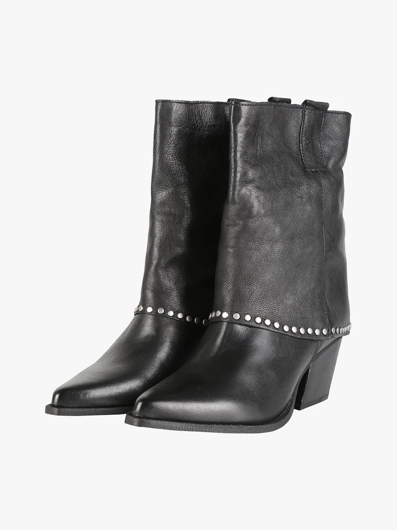 Stivaletti in pelle da donna texani con borchie - nero