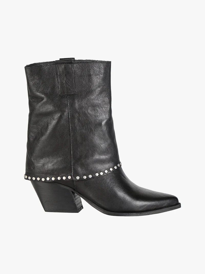 Stivaletti in pelle da donna texani con borchie - nero