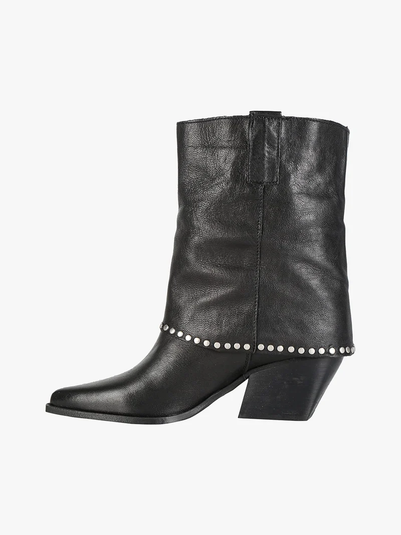 Stivaletti in pelle da donna texani con borchie - nero