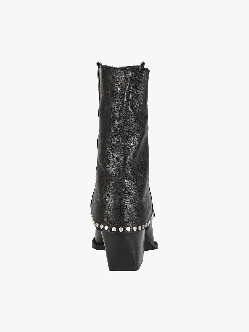 Stivaletti in pelle da donna texani con borchie - nero
