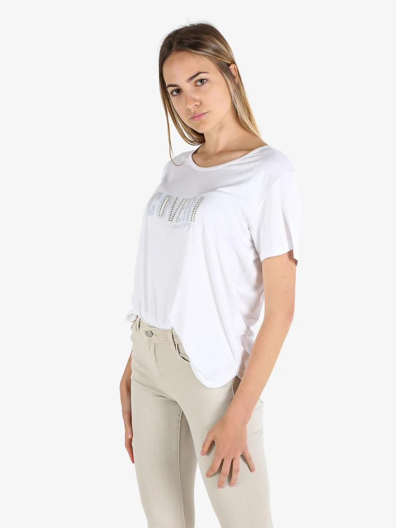 T-shirt da donna con strass - bianco