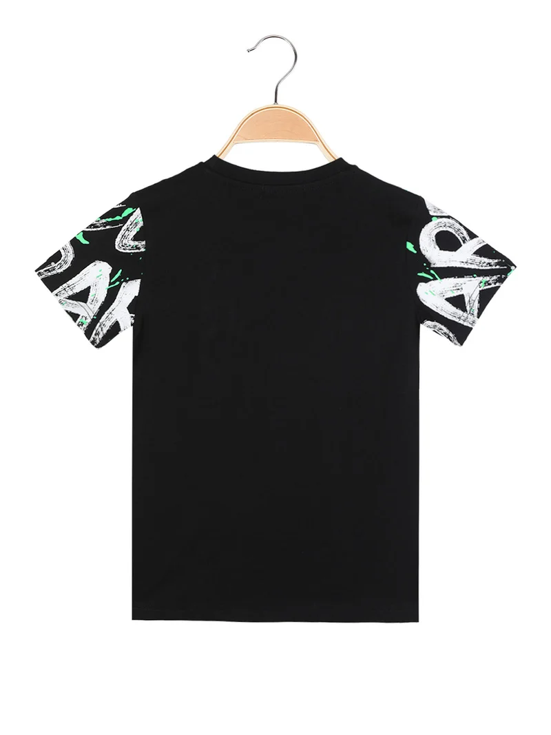 T-shirt manica corta da bambino con scritte - nero