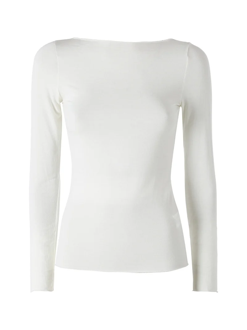 T-shirt donna a maniche lunghe con scollo a barca - bianco
