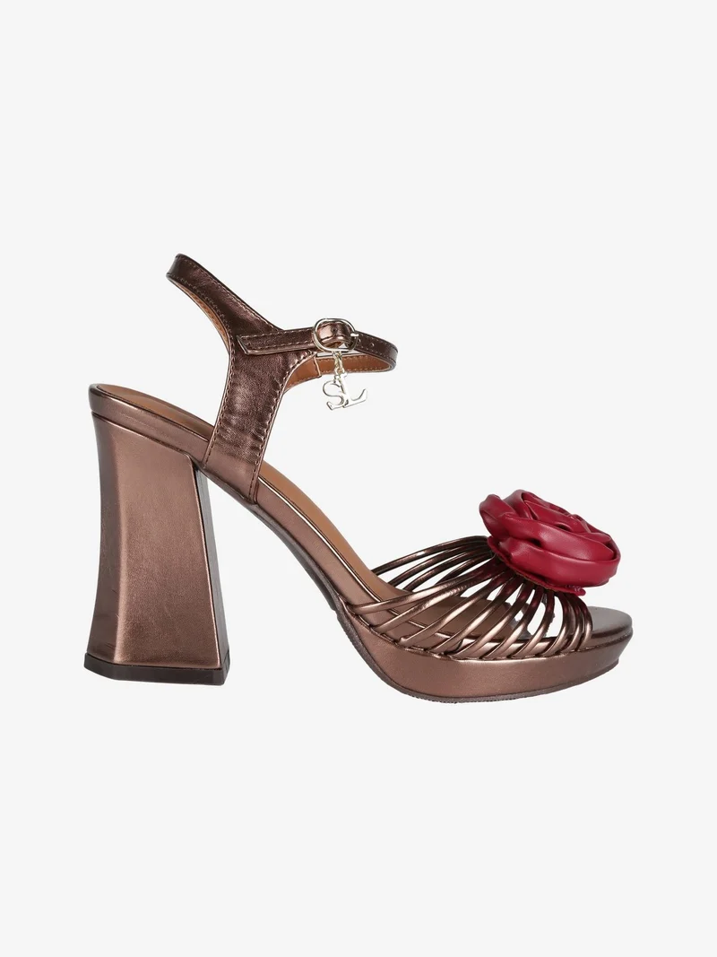 Sandali alti donna con rosa - bronzo