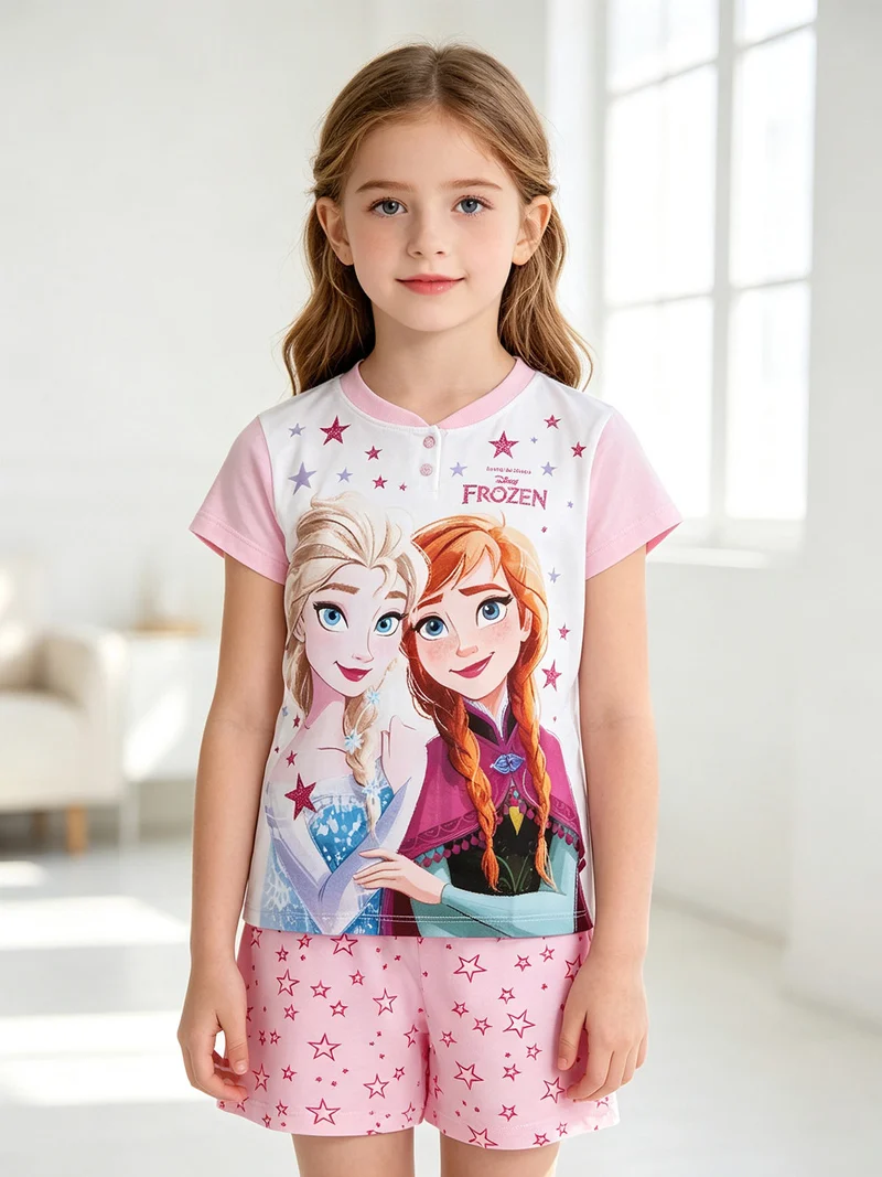 Anna e Elsa pigiama corto da bambina in cotone - rosa
