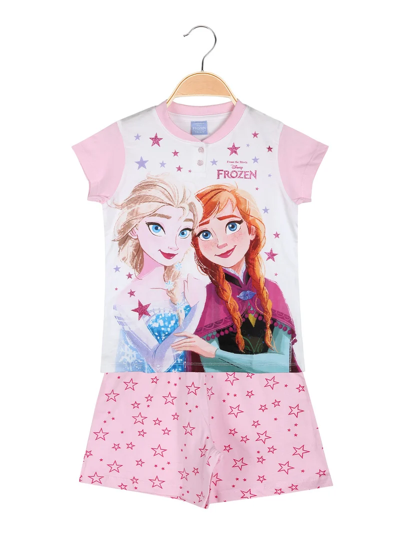 Anna e Elsa pigiama corto da bambina in cotone - rosa