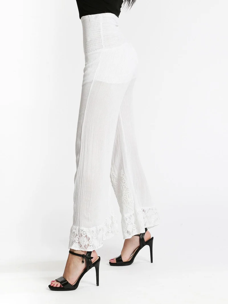 Pantaloni a vita alta con gamba larga - bianco