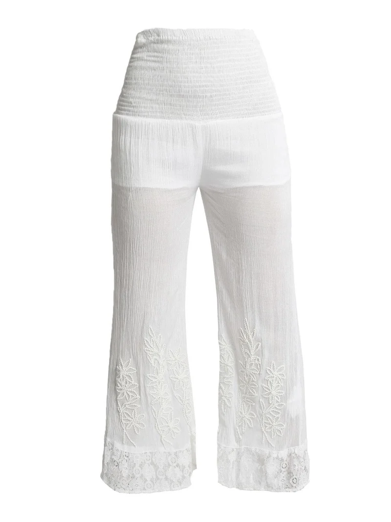 Pantaloni a vita alta con gamba larga - bianco