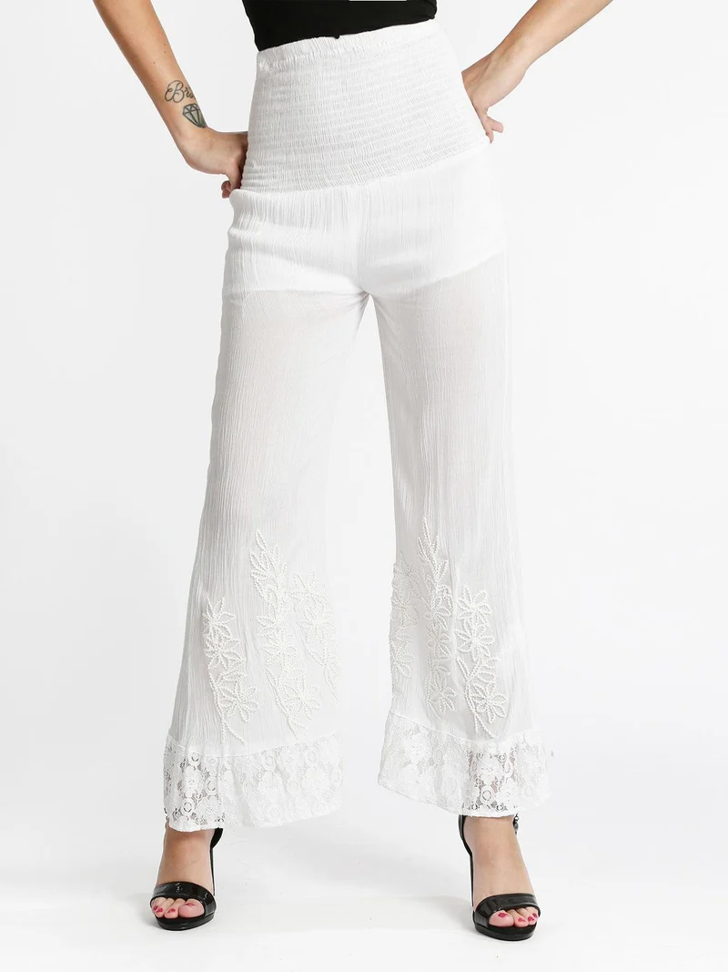 Pantaloni a vita alta con gamba larga - bianco