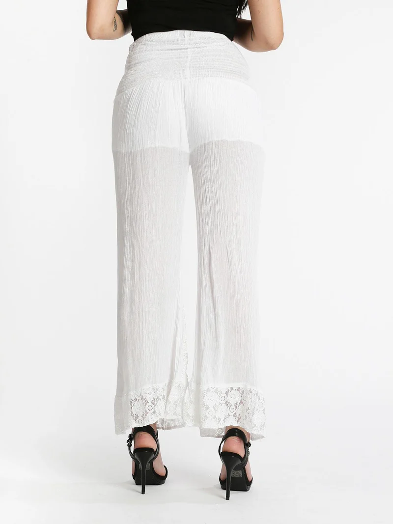 Pantaloni a vita alta con gamba larga - bianco