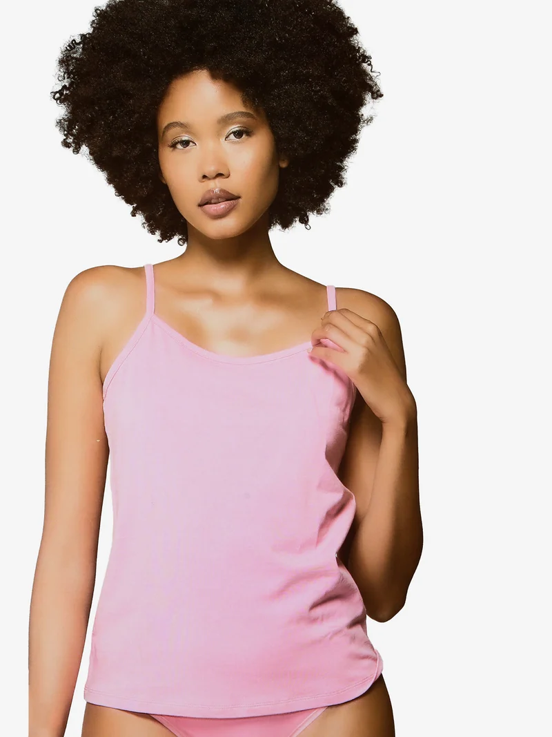 Top donna in cotone bielastico con spalline sottili - fucsia