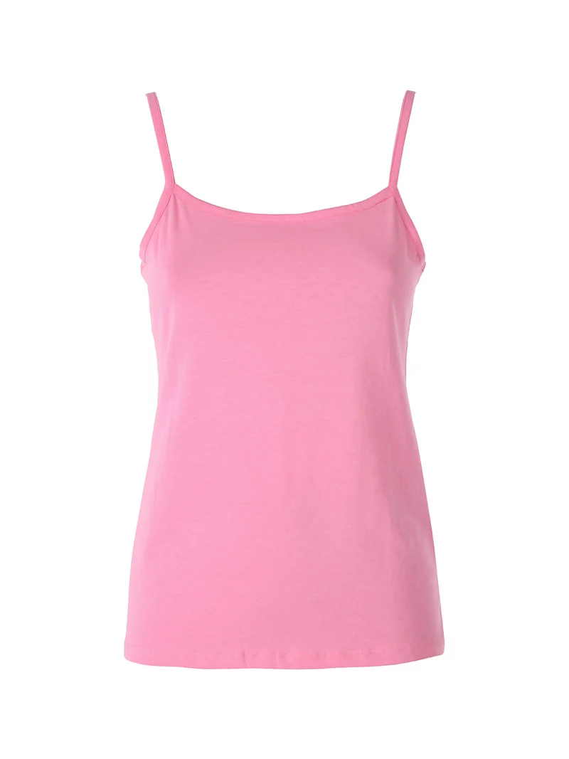 Top donna in cotone bielastico con spalline sottili - fucsia