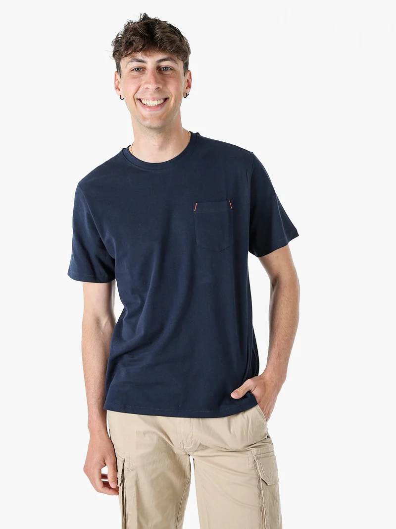 T-shirt in cotone da uomo con taschino frontale - blu scuro